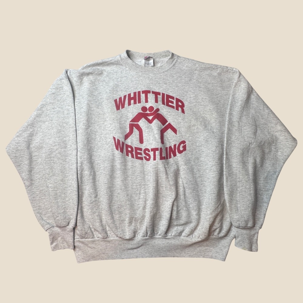 VTG Whittier Sweatshirt Mens XXL Gray Wrestling Sport Graphic Hanes ComfortBlend